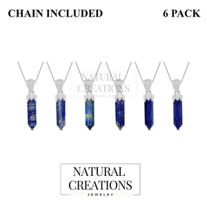 Pendentif et breloque en argent sterling 925 de qualité supérieure, pierre précieuse lapis-lazuli taille crayon avec sertissage à ressort, lot de 6 - Product Image 1
