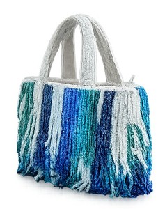 Bolso Tote de Tela a Rayas, Bolso de Hombro Casual Hecho a Mano, Diseño con Flecos Azules y Blancos, para Uso Diario - Product Image 3