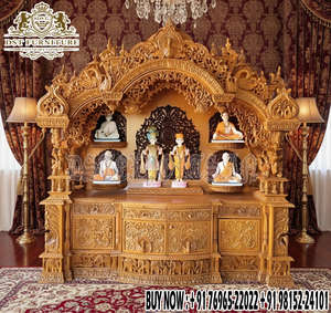 Templo Hindú de Diseño para el Hogar con Tallado a Mano Detallado, Estilo del Sur de la India, Unidad de Pooja de Madera, Tema Real Auténtico, Sala de Pooja - Product Image 6