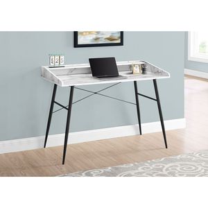 Escritorio Moderno para Oficina en Casa de 48 Pulgadas con Laminado con Aspecto de Mármol Blanco y Estantes de Almacenamiento para Computadora Portátil de Metal Negro Contemporáneo - Product Image 5