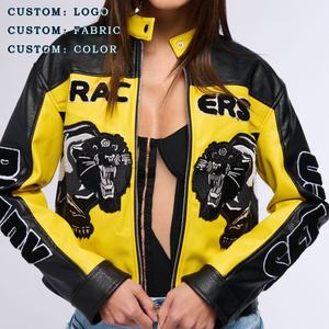 Women’s <b>Retro</b> Classic Leather <b>Motorcycle</b> <b>Jacket</b> Custom OEM Logo Patch Embroidery, Sportswear Racing Style - Product Image 3