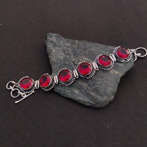 Beautiful <b>Red</b> Garnet Statement <b>Bracelet</b> 925 Sterling Silver Handmade Jewelry Gift For Women Birthday Luxury - Product Image 5