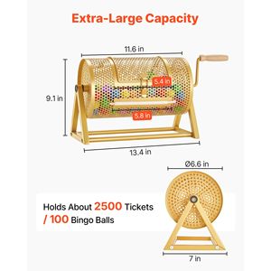 Equipo para Ferias Comerciales, Tambor Giratorio para Boletos de Rifa de 11.6 x 6.6 Pulgadas, Capacidad para 2500 Boletos, 100 Pelotas de Ping Pong, Tambor de Lotería Reforzado - Product Image 2