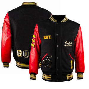 Veste d'hiver en laine pour adulte, avec logo brodé sur le devant, style universitaire, col montant, coupe-vent, à capuche, bomber, veste varsity - Product Image 3