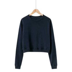 Unisex Crop Length Crew Neck Pullover Solid Color Knitted Sweatshirt Regular Fit Casual Autumn Wear 100% Cotton Long Sleeve - Product Image 3