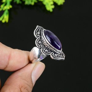 Bohemia Style Natural Lab Created Amethyst Pear Cocktail Ring 925 Silver Plated Antique Finish Unisex Jewelry <b>Gift</b> May - Product Image 1
