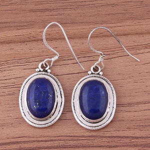 925 Sterling <b>Silver</b> Natural Lapis Luz Oval Shaped Drop <b>Earrings</b> Hoop <b>Earrings</b> For <b>Woman</b> - Product Image 1