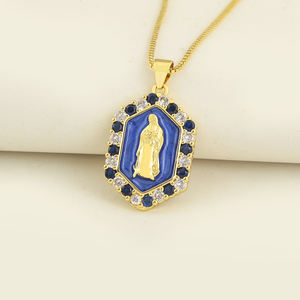 Collier pendentif QIKU en chaîne à maillons, plaqué or, avec émail <span class=keywords><strong>et</strong></span> zircon, motif Vierge Marie, style religieux catholique européen, pour hommes <span class=keywords><strong>et</strong></span> femmes - Product Image 1