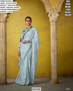 Heritage Bloom Glass <b>Tissue</b> Moisture Wicking Wrinkle Free Traditional Saree for Women-<b>Wedding</b> Occasion All Seasons - Product Image 3