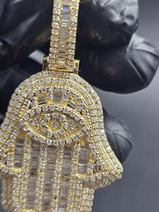 Colgante de mano Hamsa, colgante de Fátima, colgante de talismán espiritual, colgante de Hip Hop, colgante de plata 925, colgante de protección para los ojos para hombres - Product Image 2