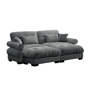 Divano Moderno Oversize a 2 Posti in Velluto con Poggiapiedi, Braccioli Imbottiti e Cuscino Lombare - Cuscini Decorativi Inclusi per Soggiorno - Product Image 5