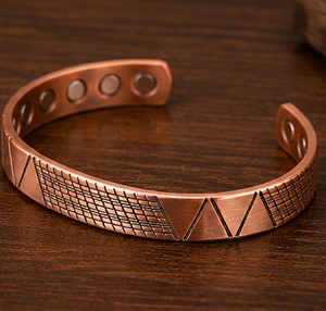 Luxury Crosshatch <b>Engraved</b> Magnetic Pure Copper <b>Bangle</b> Wristlet Luxury Metal Jewelry Promotional Novelty Gift - Product Image 1