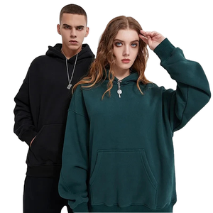 Unisex Oversized Hooded Sweatshirt Solid <b>Green</b> French Terry Casual Pullover Front Pocket 100% Cotton Breathable Spring 330g - Product Image 3