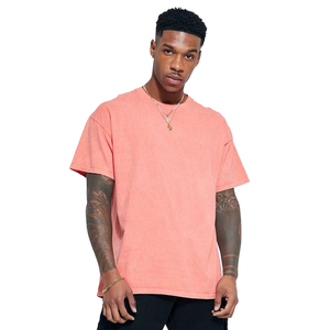 Men's Coral T-<b>Shirt</b> With Yellow Puff Print Logo Back Design Regular Fit Short Sleeve Casual Style 100% Cotton Jersey O-Neck - Product Image 1