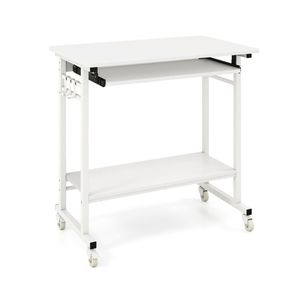 Scrivania Mobile per Computer in MDF Bianco con Vassoio per Tastiera e Ripiano Portaoggetti, Ruote Bloccabili a 360°, Spostabile per Casa, Ufficio e Hotel - Product Image 2