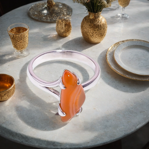 Léger 925 Sterling Silver Ethnique Fait À La Main Conception Orange Cornaline Anneau Fantaisie Triangle Forme Personnalisé Gemme Occasion - Product Image 3