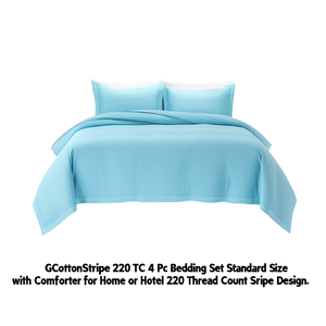 GCottonStripe 220TC 4 Pc Bedding <b>Set</b> Standard Size with <b>Comforter</b> for Home or Hotel 220 Thread Count Stripe Design - Product Image 2