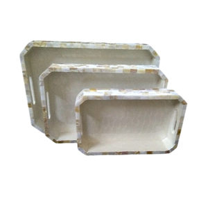 Plateau de service artisanal de luxe en nacre incrustée, mosaïque de coquillages décorative, plateau ottoman moderne, vaisselle contemporaine, décoration intérieure - Product Image 4