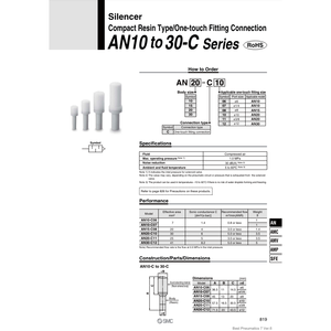 SMC Pneumatics Piezas neumáticas del silenciador de La AN10-C07 - Product Image 1