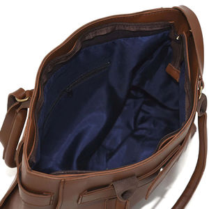 Bolso Tote de Cuero Genuino Marrón, Bolso de Hombro de Gran Capacidad con Cierre de Cremallera, Bolso de Viaje Portátil para Mujer - Product Image 4