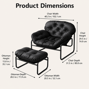 Sofa <b>Chair</b> <b>Recliner</b> with Thick Cushion Upholstery <b>Footstool</b> for Living Room Bedroom or Dorm-Black - Product Image 5