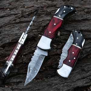 Cuchillo Plegable Profesional de Acero de Damasco de Alta Calidad con Punta Caída - OEM/ODM Personalizable, Grado Industrial, Mango de Color Personalizado - Product Image 3