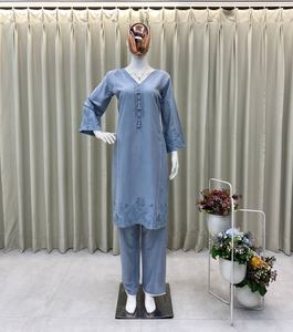 Tendencia chica adulta Salwar Kameez hermoso trabajo de bordado con Latkhan para fiesta 2 uds ropa para correr - Product Image 4