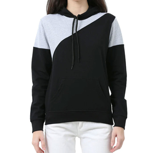 เสื้อฮู้ดดี้ผู้หญิงแบบไม่สมมาตร สีตัดต่อกัน มีซับใน กันน้ำ เป็นมิตรกับสิ่งแวดล้อม แขนยาว แบบสวม มีกระเป๋า สีดำ สีเทา - Product Image 1