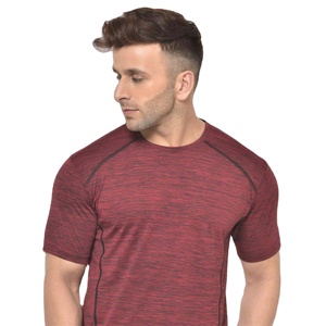 T-shirt décontracté pour homme, manches courtes, col rond, coupe classique, séchage rapide, extensible, tricoté en spandex/coton, rouge mélangé - Product Image 3