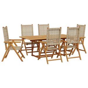 Ensemble de salle à manger de jardin moyen beige en bois d'acacia massif et rotin PE, 6 places, mobilier d'extérieur style contemporain - Product Image 4