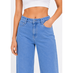 Denim Baggy Pants for Women with Mid Rise Waist & Relaxed Solid Knit Design (XXS Embroidered Logo) - Product Image 3
