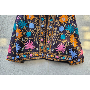 Women's TNT Embroidered Suzani Velvet Jacket Floral Folk <b>Art</b> Winter Coat Reversible Lining Statement Outerwear gift for her - Product Image 5