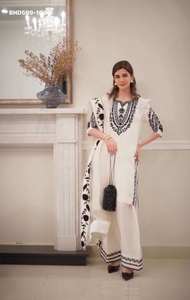 Ensemble haut et pantalon palazzo en crêpe naturel avec broderies, nouvelle collection, exportateur indien. - Product Image 2