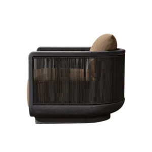 Sillón de Exterior Moderno y Lujoso, de Teca Oscura Sólida, con Panel de Cuerda Tejida Curvada, Cojín de Secado Rápido Premium, Muebles de Patio para Villa - Product Image 2