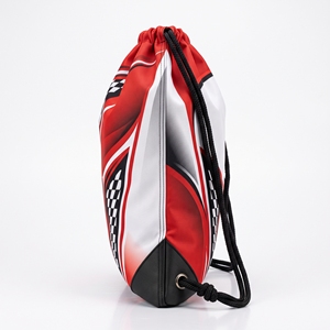Red Black White Sublimation Drawstring <b>Bag</b> Sport Graphic Design With Rubber Logo Patch Custom Team Jersey Look <b>Gym</b> Backpack <b>Kids</b> - Product Image 4