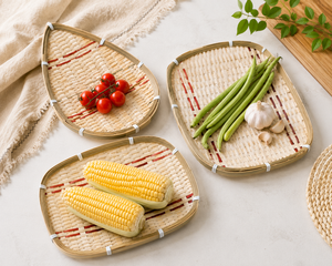 Natural Bamboo Eco-Friendly Food Grade Handmade Handwoven Bar <b>Tray</b> Vietnam Wholesale Round Oval Serving Food Plate - Product Image 4