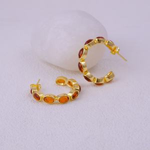 ต่างหูห่วงทองเหลืองชุบทองที่ทันสมัยทำด้วยมือควอตซ์อัญมณี November เครื่องประดับแฟชั่น - Product Image 3
