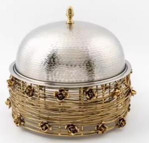 Plat de service professionnel en acier inoxydable de haute qualité, chauffe-plats de buffet, ensemble avec support, finition plaqué or, designs élégants CD-6, compatible congélateur - Product Image 5