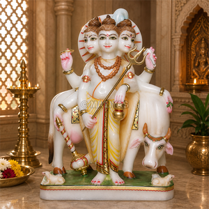 Premium Marble Dattatreya Statue-15 Inch | Handcrafted White Marble Lord Dattatreya Murti with Kamadhenu Cow | MALIYAS - Product Image 3