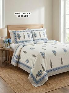 Vente flash : drap de lit king size en pur coton, imprimé à la main, avec 2 taies d'oreiller réversibles à fermeture éclair, literie de chambre disponible à la vente - Product Image 2