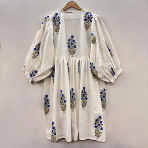 Vestido Casual Midi para Mujer, Tejido 100% Algodón, Liso, Manga Corta, Cintura Imperio, Estilo Babydoll, Cuello en V, Holgado, Funcional - Product Image 5