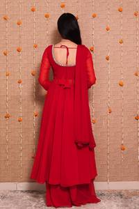 Red Floor-Length Anarkali <b>Suit</b> With Silver Traditional Indian Pakistani Wear <b>Women's</b> <b>Wedding</b> <b>Dress</b> Regular Fit - Product Image 5