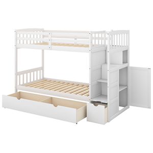 Letto a Castello Bianco Convertibile con Ripiani e Cassetti per Bambini - Product Image 5