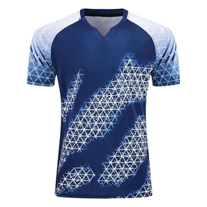 T-shirt de tennis bleu à manches courtes pour homme, col mandarin, anti-humidité, grande taille, coupe athlétique, vêtement de sport printemps, OEM - Product Image 1