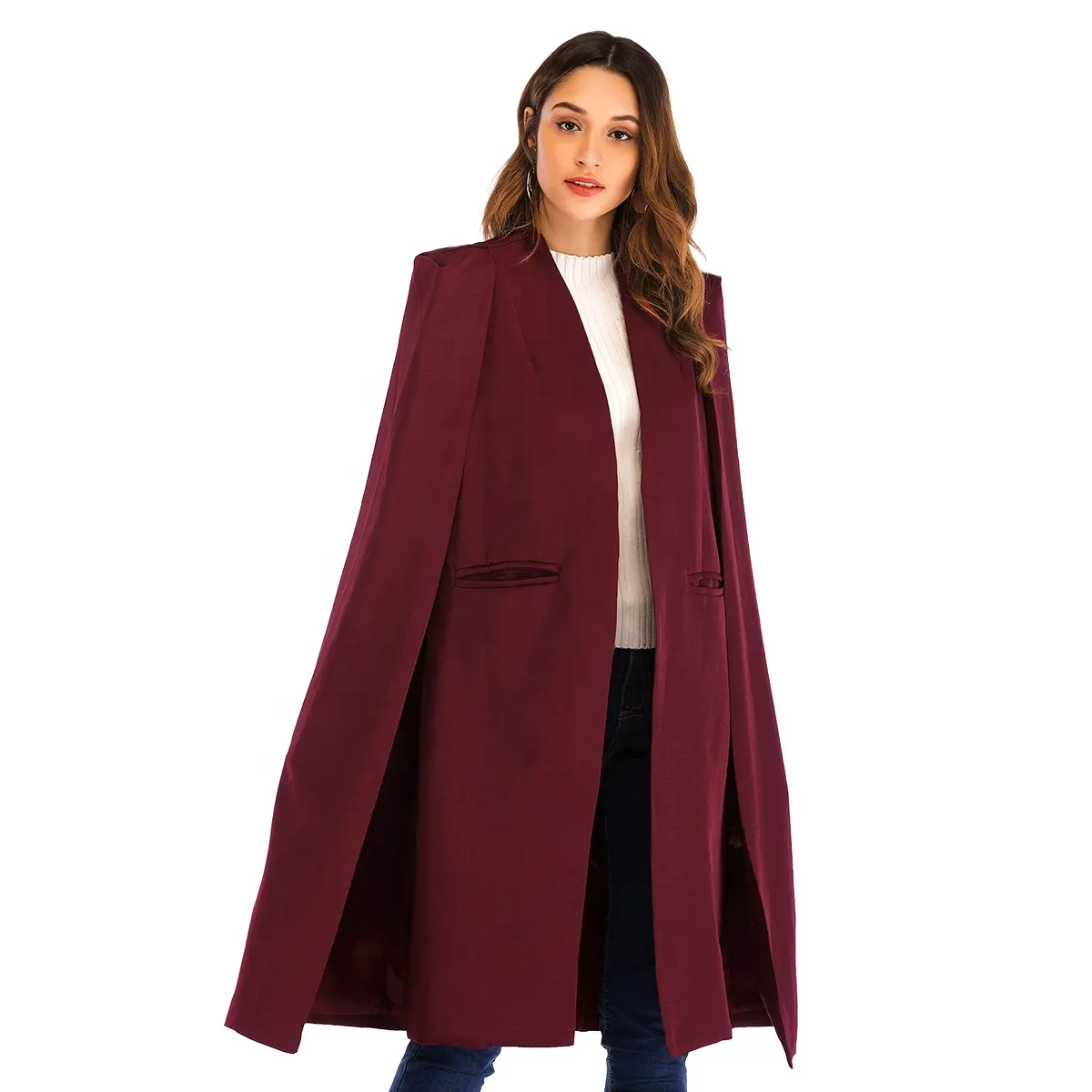 Customized temperament commuting solid color cape lengthened women's cape trench coat cloak coat