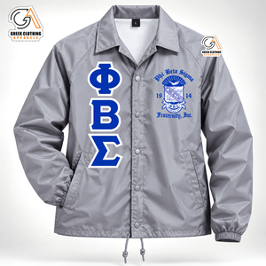 Ropa Griega, Chaqueta Deportiva Bordada Gris para Hombre Phi Beta Sigma, 100% Poliéster Ecológico, Letras Azules, Cuello Camisero - Product Image 4