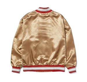 Gold Satin Varsity <b>Jacket</b> Men Preppy Style Embroidered Letter H Front Regular Fit Autumn Wear - Product Image 2