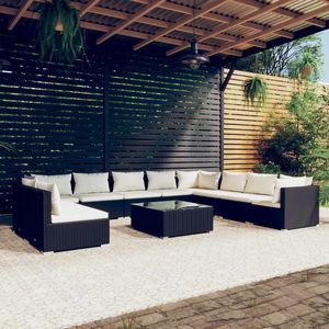 Ensemble de salon de jardin en rotin noir crème, mobilier d'extérieur 8 places, design contemporain - Product Image 1