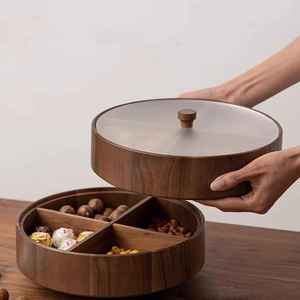 Eco-Friendly Polished Round Wooden Party Snack Dried Fruit Storage <b>Box</b> with Lid Compartment - Product Image 4