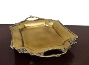 Plateau de service en laiton finition antique mate avec motif en relief, élégant plateau vintage pour servir, décoration d'intérieur - Product Image 4